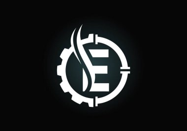 Teçhizat borusu ve alevlerle baş harfleri E monogram alfabesi. Petrol ve gaz logosu kavramı. Yazı tipi amblemi. Petrol işi ve şirket kimliği için modern vektör logosu