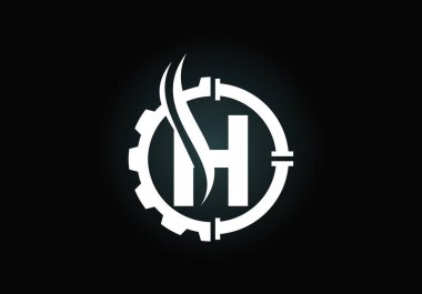 H harfinin baş harfleri alfabe, dişli borular ve alevler. Petrol ve gaz logosu kavramı. Yazı tipi amblemi. Petrol işi ve şirket kimliği için modern vektör logosu