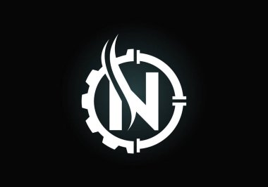 Baş harfleri N harfli alfabe, dişli boru ve alevle. Petrol ve gaz logosu kavramı. Yazı tipi amblemi. Petrol işi ve şirket kimliği için modern vektör logosu