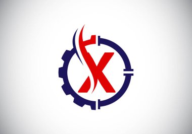 Teçhizat borusu ve alevlerle birlikte X harfli alfabe. Petrol ve gaz logosu kavramı. Yazı tipi amblemi. Petrol işi ve şirket kimliği için modern vektör logosu