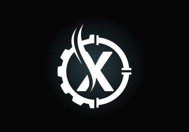 Teçhizat borusu ve alevlerle birlikte X harfli alfabe. Petrol ve gaz logosu kavramı. Yazı tipi amblemi. Petrol işi ve şirket kimliği için modern vektör logosu