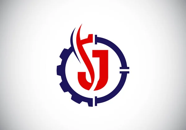 Alfabeto Inicial Monograma Com Tubo Engrenagem Chama Conceito Logotipo Petróleo — Vetor de Stock