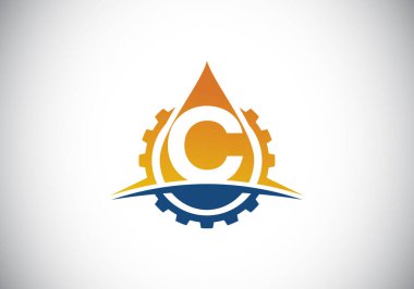 C harfli alfabe, vites kolu ve yağlı. Petrol ve gaz logosu kavramı. Yazı tipi amblemi. Petrol işi ve şirket kimliği için modern vektör logosu