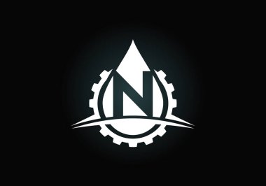 Teçhizat kaydırma ve yağlı baş harfleri N harfleri. Petrol ve gaz logosu kavramı. Yazı tipi amblemi. Petrol işi ve şirket kimliği için modern vektör logosu
