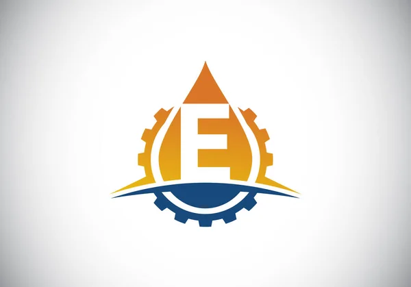 Alfabeto Inicial Monograma Con Engranaje Swoosh Aceite Concepto Logotipo Petróleo — Vector de stock
