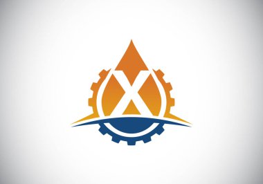 Teçhizat kaydırma ve yağlı X harfli alfabe. Petrol ve gaz logosu kavramı. Yazı tipi amblemi. Petrol işi ve şirket kimliği için modern vektör logosu