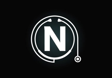 Doktor steteskop ile baş harfleri N harfleri alfabesi. Vektör steteskop logosu veya simgesi. Tıbbi ve ilaç sektörü ve şirket kimliği logosu