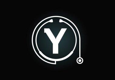 Doktor steteskoplu Y harfli alfabe. Vektör steteskop logosu veya simgesi. Tıbbi ve ilaç sektörü ve şirket kimliği logosu