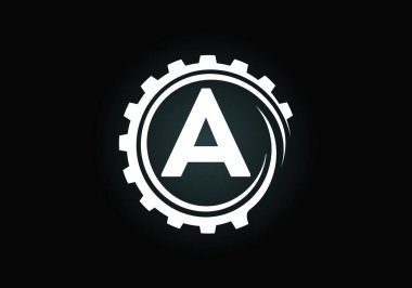 Bir dişli sarmalı içinde A harfli monogram alfabesi. Vites mühendisi logosu tasarımı. Otomotiv, mekanik, teknoloji, ayar, tamir işi ve şirket kimliği logosu