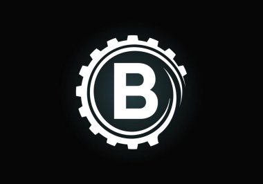 Bir dişli sarmalı içinde ilk B monogram alfabesi. Vites mühendisi logosu tasarımı. Otomotiv, mekanik, teknoloji, ayar, tamir işi ve şirket kimliği logosu