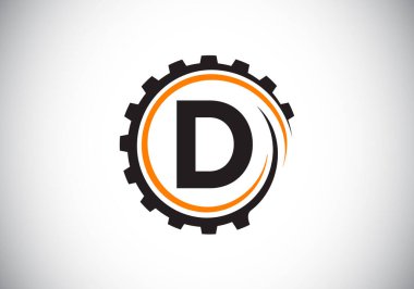 Bir dişli sarmalı içinde baş harfleri D harfleri alfabesi. Vites mühendisi logosu tasarımı. Otomotiv, mekanik, teknoloji, ayar, tamir işi ve şirket kimliği logosu