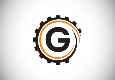 G harfinin baş harfleri alfabe şeklinde ve dişli sarmal şeklinde. Vites mühendisi logosu tasarımı. Otomotiv, mekanik, teknoloji, ayar, tamir işi ve şirket kimliği logosu