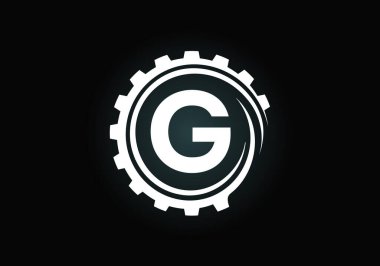 G harfinin baş harfleri alfabe şeklinde ve dişli sarmal şeklinde. Vites mühendisi logosu tasarımı. Otomotiv, mekanik, teknoloji, ayar, tamir işi ve şirket kimliği logosu