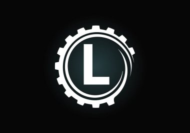 Bir dişli sarmalı içinde L harfinin baş harfleri alfabesi. Vites mühendisi logosu tasarımı. Otomotiv, mekanik, teknoloji, ayar, tamir işi ve şirket kimliği logosu