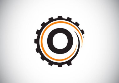 Bir dişli sarmalı içinde O baş harfleri alfabesi. Vites mühendisi logosu tasarımı. Otomotiv, mekanik, teknoloji, ayar, tamir işi ve şirket kimliği logosu