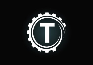 Bir dişli sarmalı içinde T harfinin baş harfleri alfabesi. Vites mühendisi logosu tasarımı. Otomotiv, mekanik, teknoloji, ayar, tamir işi ve şirket kimliği logosu