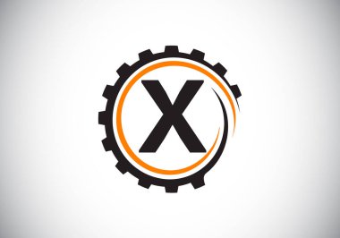 X baş harfleri alfabesi, dişli sarmal şeklinde. Vites mühendisi logosu tasarımı. Otomotiv, mekanik, teknoloji, ayar, tamir işi ve şirket kimliği logosu
