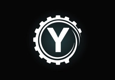 Y harfinin baş harfleri alfabe şeklinde ve dişli sarmal şeklinde. Vites mühendisi logosu tasarımı. Otomotiv, mekanik, teknoloji, ayar, tamir işi ve şirket kimliği logosu