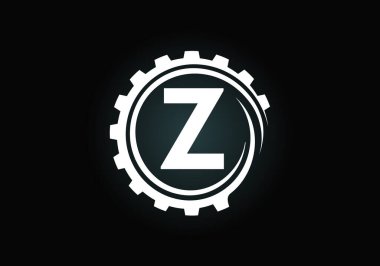Z harfinin baş harfleri alfabe şeklinde ve dişli sarmal şeklinde. Vites mühendisi logosu tasarımı. Otomotiv, mekanik, teknoloji, ayar, tamir işi ve şirket kimliği logosu