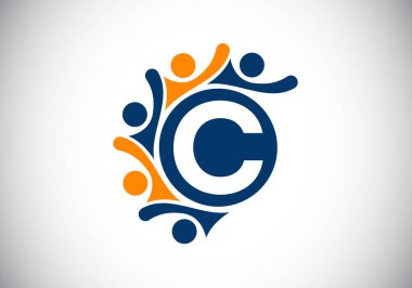 İnsanları birbirine bağlayan baş harfler C harfleri alfabesi. Takım, İşbirliği logosu işareti. Yazı tipi amblemi. Şirket ortaklığı ve harika işler için logo.