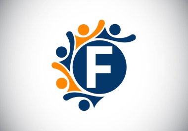 İnsanları birbirine bağlayan ilk F harfleri alfabesi. Takım, İşbirliği logosu işareti. Yazı tipi amblemi. Şirket ortaklığı ve harika işler için logo.