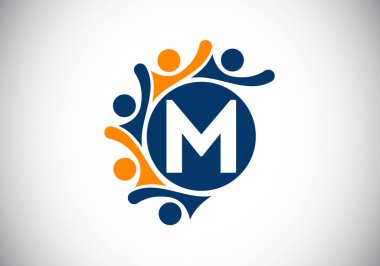 İnsanları birbirine bağlayan harflerin baş harfleri M harfleri. Takım, İşbirliği logosu işareti. Yazı tipi amblemi. Şirket ortaklığı ve harika işler için logo.