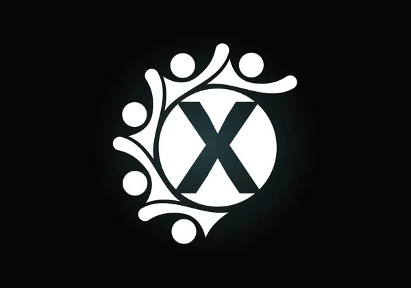 Alfabeto Inicial Monograma Com Pessoas Conectadas Equipe Símbolo Sinal Logotipo — Vetor de Stock
