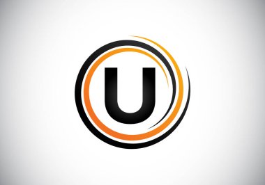 U harfinin baş harfleri alfabede. Girdap sarmal sonsuz logo tasarımı. Yazı tipi amblemi. İş için modern vektör logosu ve şirket kimliği
