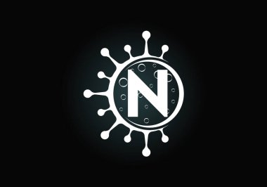 Coronavirus hücreli ilk N harfli alfabe. Laboratuvar logosu sembol tasarım vektörü illüstrasyonu. Yazı tipi amblemi. Corona virüsü (Covid-19). Coronavirus 'u durdur