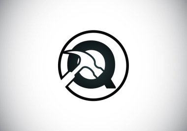 Çekiçli Q harfinin baş harfleri. Tamir, yenileme ve inşaat logosu. İnşaat işi ve şirket kimliği için modern vektör logosu