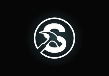 Çekiçle S harfinin baş harfleri alfabede. Tamir, yenileme ve inşaat logosu. İnşaat işi ve şirket kimliği için modern vektör logosu
