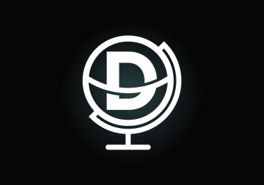 Dünya küresi amblemli baş harfleri D harfleri. Globe logo tasarım vektör şablonu. Yazı tipi amblemi. İletişim işi ve şirket kimliği logosu