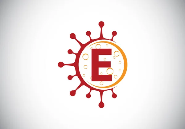 Első Monogram Ábécé Coronavirus Sejtekkel Labor Logó Jel Szimbólum Design — Stock Vector