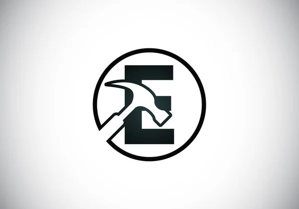 初期のEモノグラム文字はハンマーでアルファベット 建設のロゴ 建設ビジネスのための現代的なベクターロゴ および会社のアイデンティティ — ストックベクタ