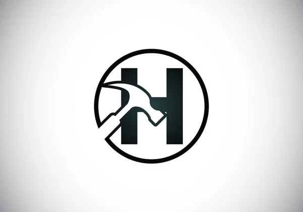 最初的H单字字母字母带有Hammer 翻新和建筑标志 建筑业的现代矢量标志和公司身份 — 图库矢量图片