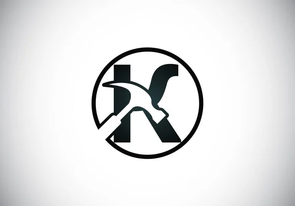 最初的K单字字母字母 带有Hammer 翻新和建筑标志 建筑业的现代矢量标志和公司身份 — 图库矢量图片