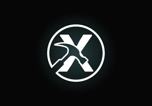 最初的X大写字母字母字母带有Hammer 翻新和建筑标志 建筑业的现代矢量标志和公司身份 — 图库矢量图片