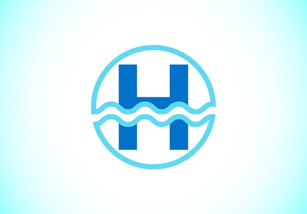 Αρχικό Μονογράφημα Κύκλο Κύματα Νερού Σχεδιασμός Λογότυπου Κύματος Νερού Λογότυπο — Διανυσματικό Αρχείο