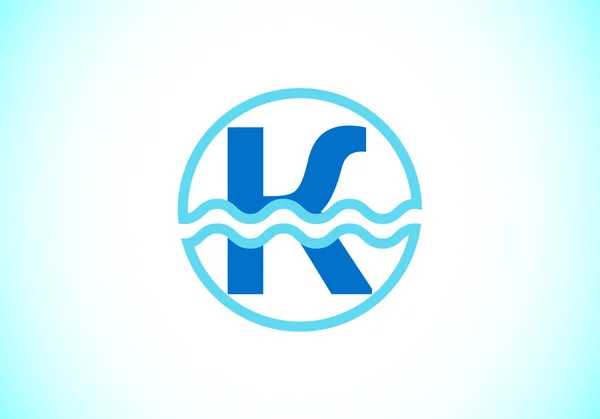 Początkowy Alfabet Monografii Okręgu Falami Wodnymi Projekt Logo Fali Wodnej — Wektor stockowy