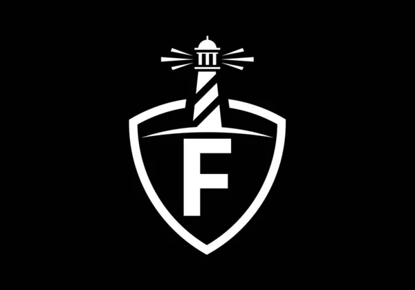 Alfabeto Iniziale Del Monogramma Uno Scudo Con Faro Logo Harbor — Vettoriale Stock