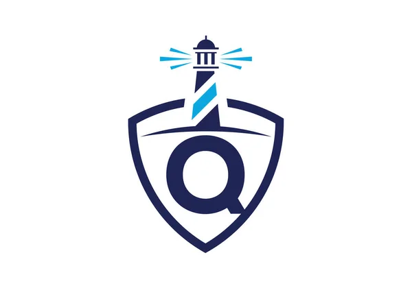 Początkowy Alfabet Tarczy Latarnią Logo Portu Godło Czcionki Nowoczesne Logo — Wektor stockowy