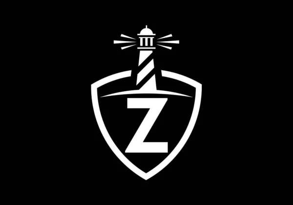 Initial Monogram Alphabet Shield Lighthouse Harbor Logo Font Emblem Modern — Stock Vector