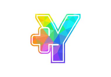 Y harfinin baş harfleri alfabesi artı logo işareti. Düşük polimerli sanat tarzı. Yazı tipi amblemi. Tıbbi veya sağlık sektörü ve şirket kimliği için modern vektör logosu