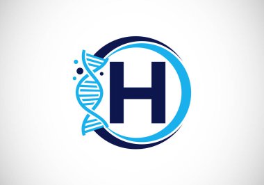 H harfinin baş harfleri, DNA 'lı bir çemberin içinde. Genetik logo tasarımı konsepti. Yazı tipi amblemi. Tıp, bilim, laboratuvar, iş ve şirket kimliği logosu