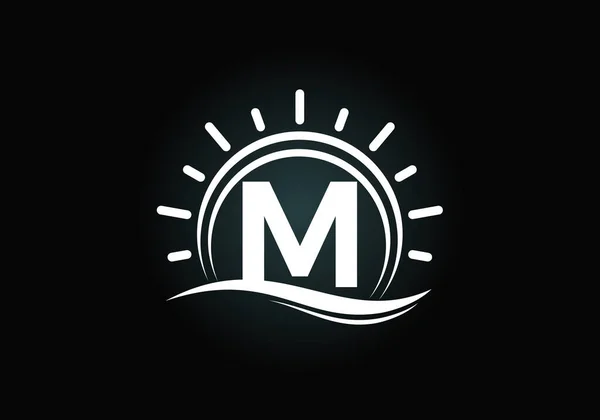 Początkowy Alfabet Abstrakcyjnym Słońcem Falą Logo Oceanu Godło Czcionki Nowoczesne — Wektor stockowy