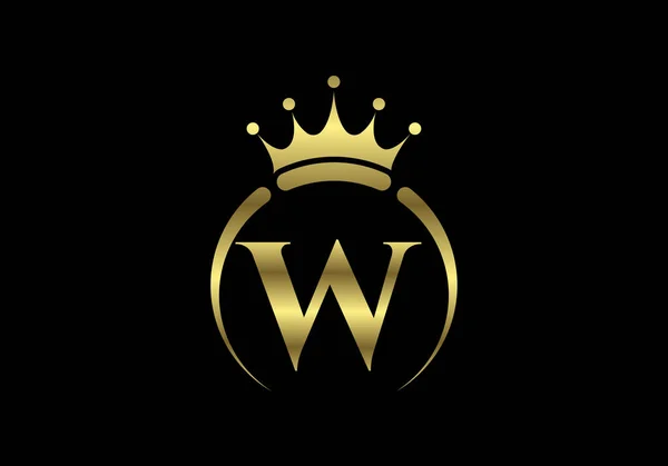 带有冠词的首字母W 女王奢侈的象征 字体徽章 现代奢侈品牌元素标志 矢量说明 — 图库矢量图片