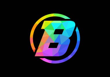 Renkli B harfi logo tasarımı daire şeklinde. Şirket için modern logo. Düşük polyester sanat tarzında görsel kimlik. Yazı tipi amblemi