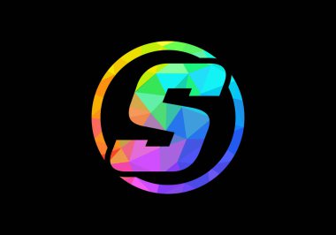 Renkli S harfi logo dizaynı daire şeklinde. Şirket için modern logo. Düşük polyester sanat tarzında görsel kimlik. Yazı tipi amblemi