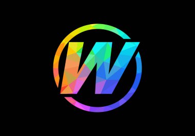 Renkli ilk harf W logo dizaynı daire şeklinde. Şirket için modern logo. Düşük polyester sanat tarzında görsel kimlik. Yazı tipi amblemi