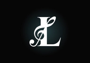 L harfinin baş harfleri alfabe şeklinde ve notalı. Senfoni ya da melodi işaretleri. Müzik işareti sembolü. Yazı tipi amblemi. Modern vektör logo tasarım şablonu.